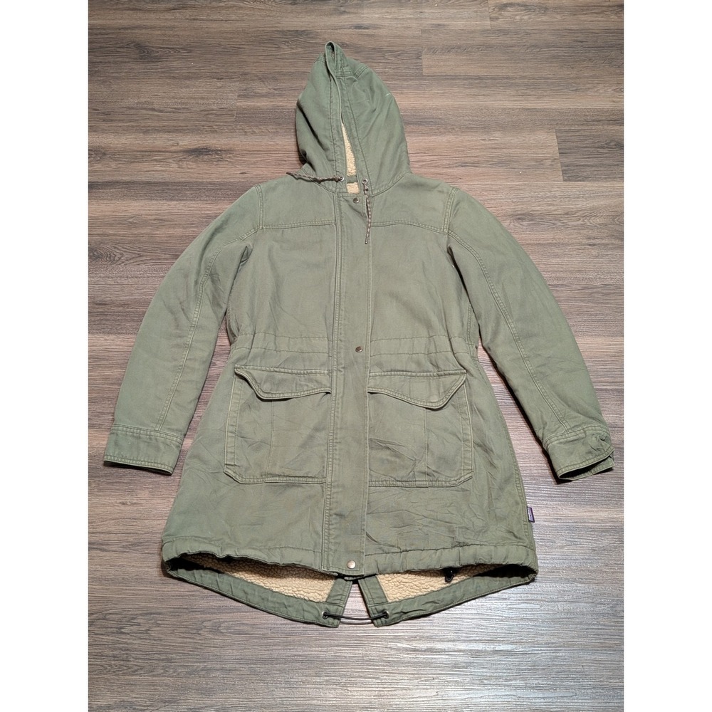 Patagonia Womens‎ S Fatigue Green Prairie Dawn Parka Canvas Hooded Coat
